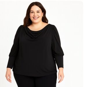 ELOQUII Black Long Sleeve Draped Neck Blouse Size 22/24W